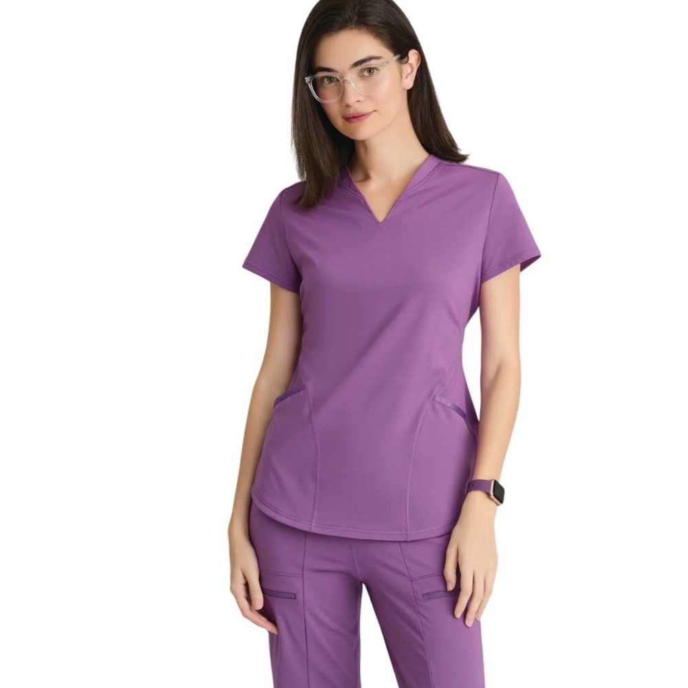 Greys Anatomy braco swift knit stretch wide leg womens purple scrub set medium